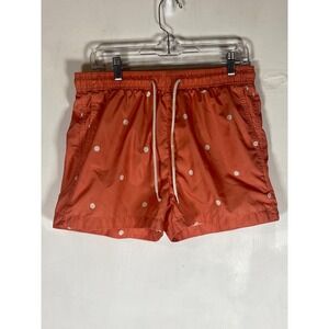 H&M Men's Medium Coral White Polka Dot Lined Drawstring Swim Trunks